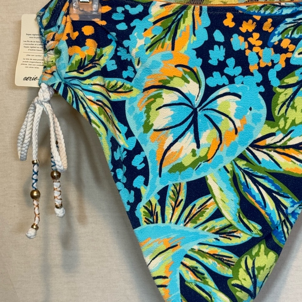 AA-266 Aerie NWT High Cut Cheeky Blue & Orange Floral‎ Bikini Bottoms Size M - Picture 5 of 12